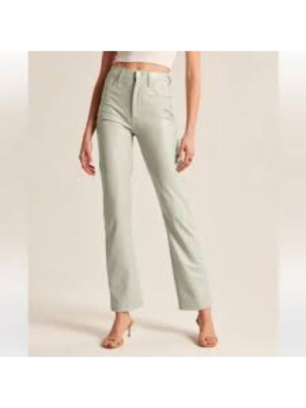 ABERCROMBIE & FITCH vegan leather pants in mint green. Size 4L - Picture 2 of 6